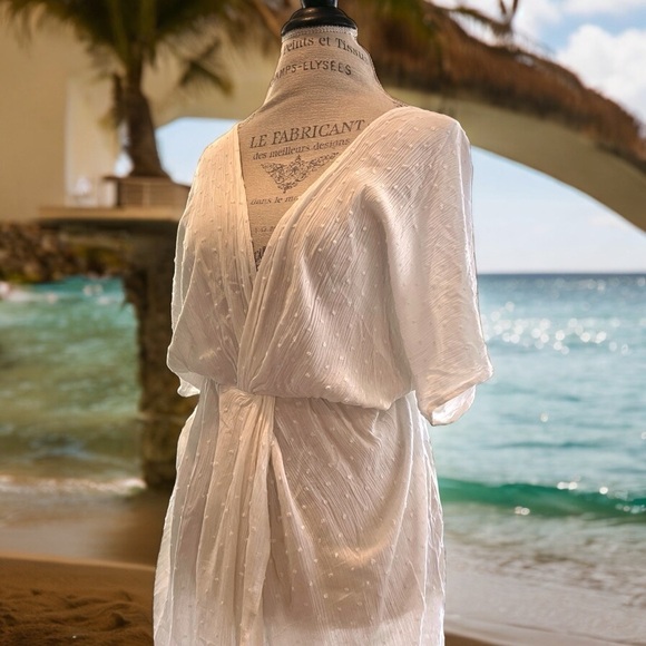 Dippin Daisys Swimsuit Cover Up SZ L White Rayon Perfect summer wrap Beach Pool - Picture 1 of 16